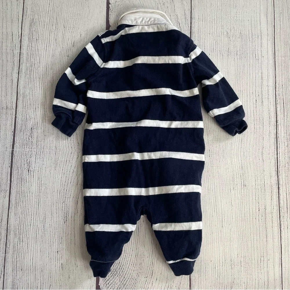 Ralph Lauren Blue & White Striped Long Sleeve Romper size 3 months